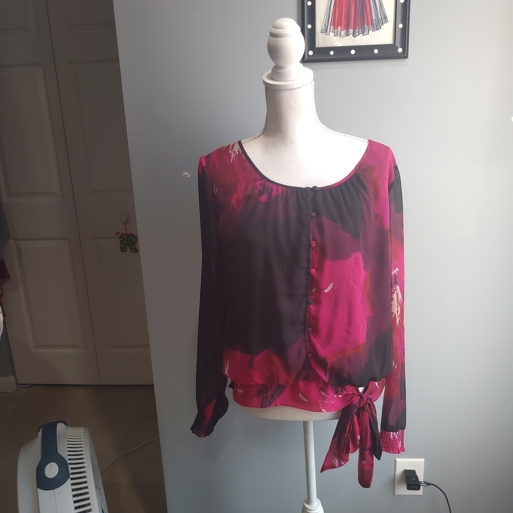 Zac & Rachel Pink and Black side tie Blouse